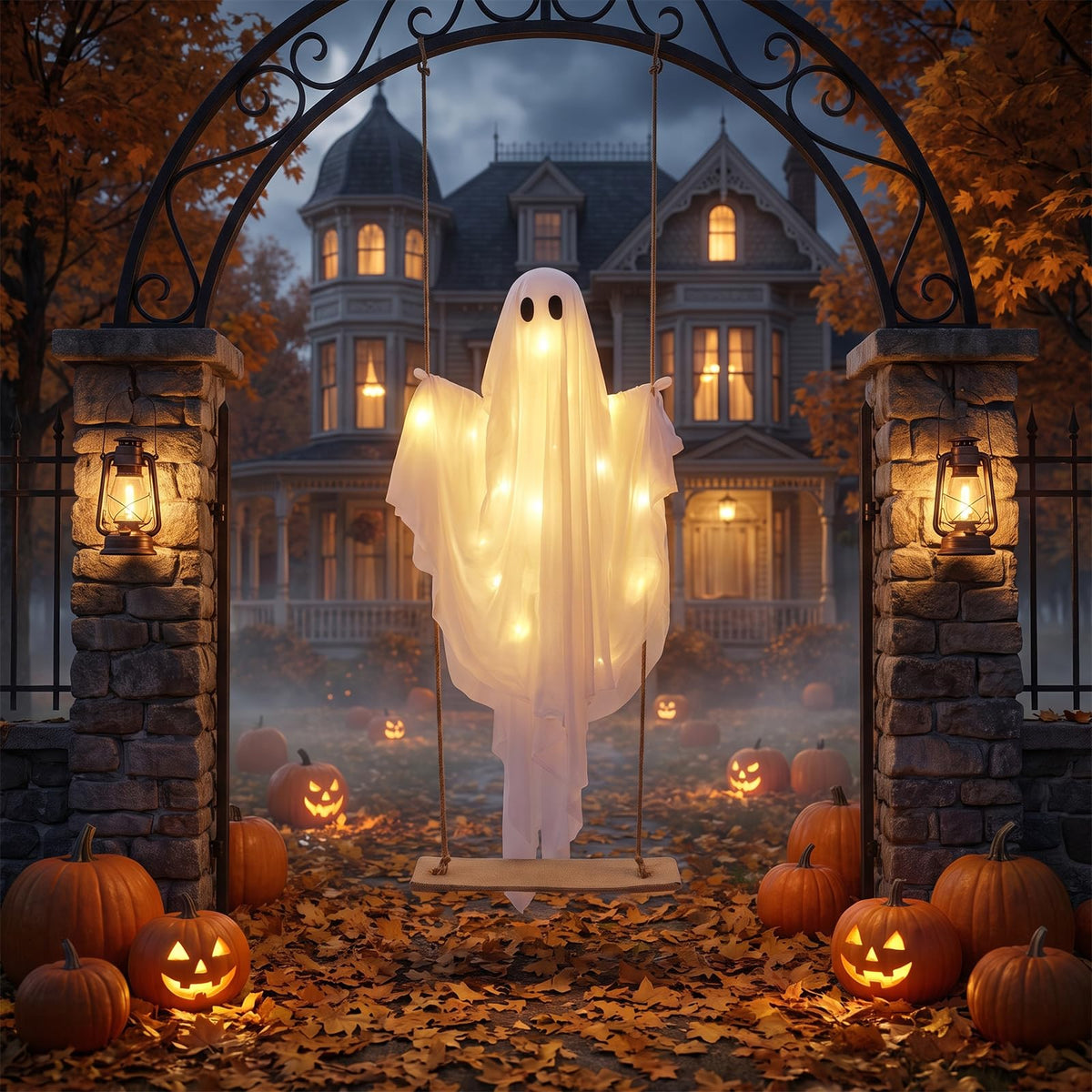 5 Ft Hanging Swing Ghost with LED Lights