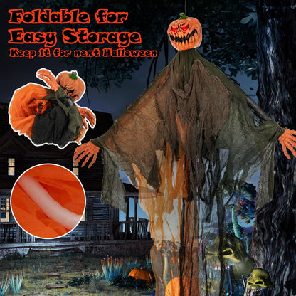 6 Ft Hanging Ghost Pumpkin Man with LED Eyes