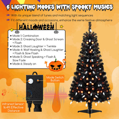 4.5 Ft Pre-Lit Black Halloween Tree with Music