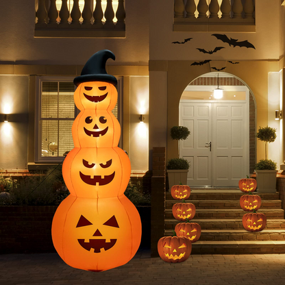 8 Ft Inflatable Pumpkin Stack with Wizard Hat