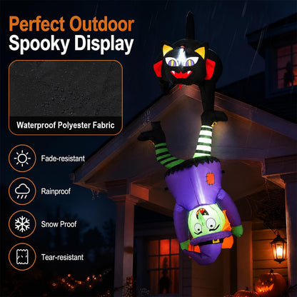 6.2 Ft Hanging Inflatable Witch and Black Cat