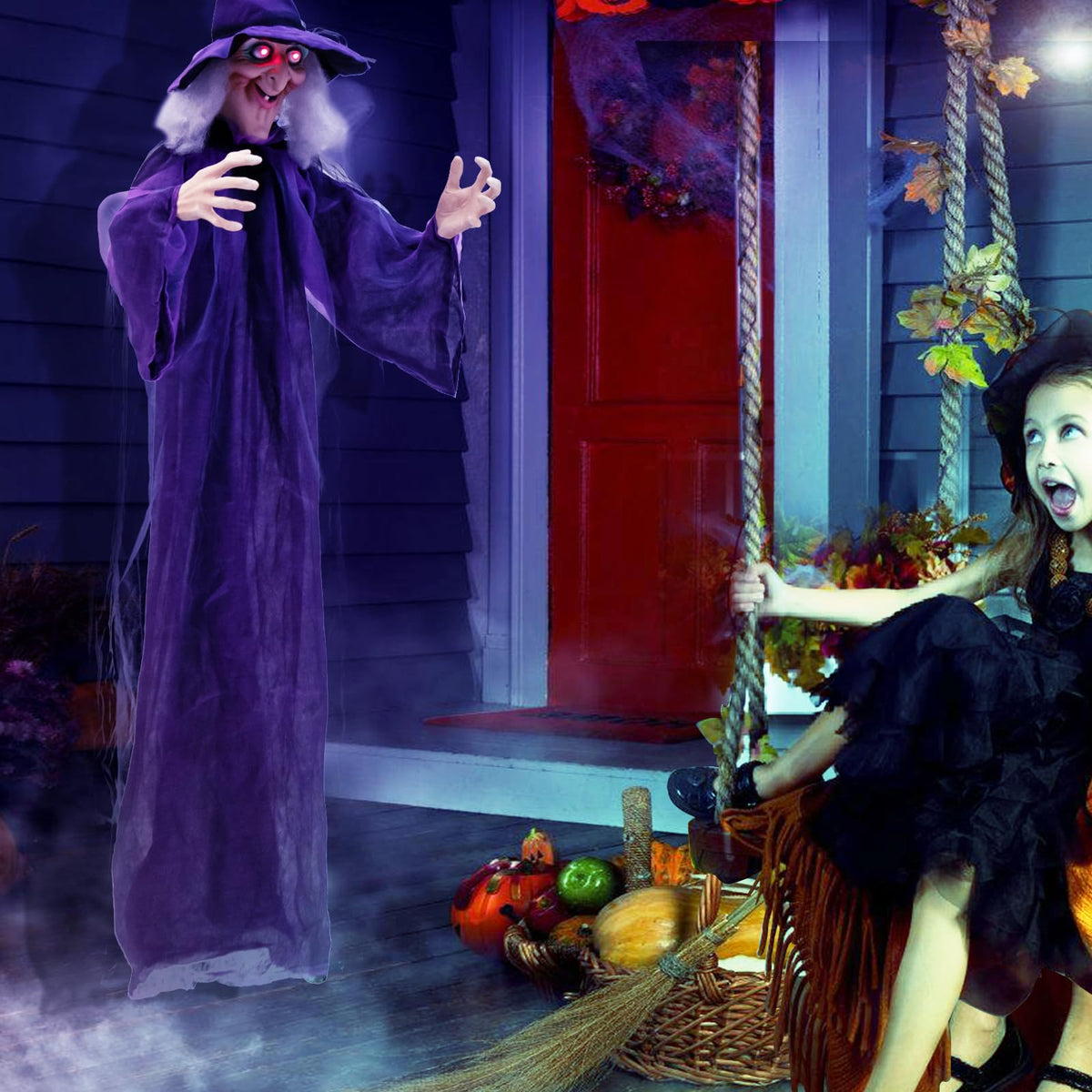 6 Ft Hanging Animatronic Witch with Sound