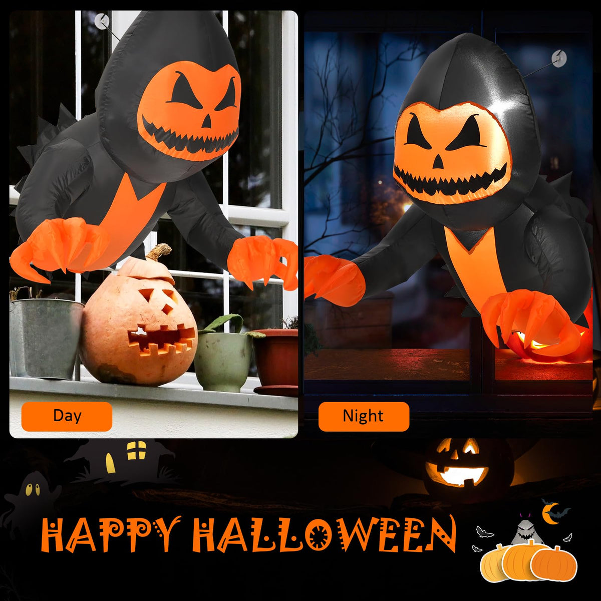 3.3 Ft Inflatable Pumpkin Head Window Ghost