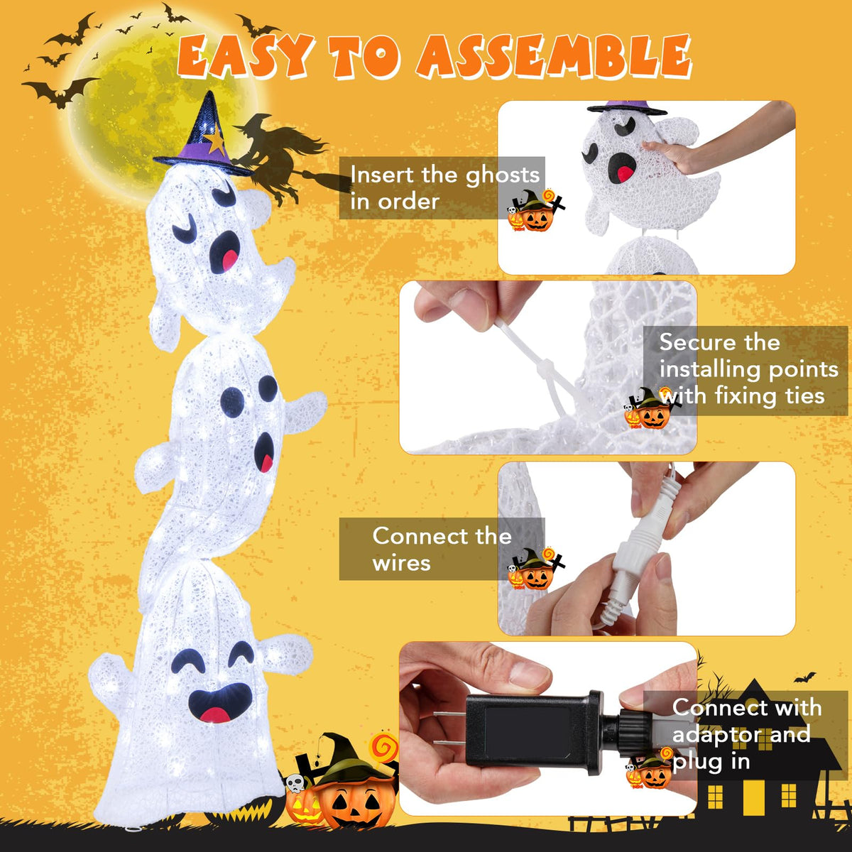 4 Ft Light Up Stacked Ghosts Yard Decoration