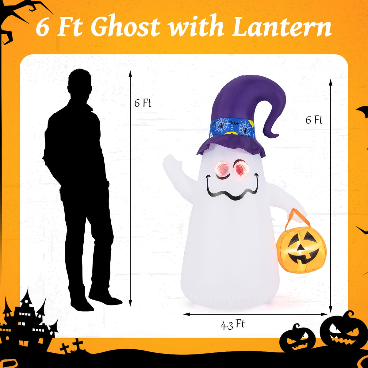 6 Ft Inflatable Ghost with Jack-O-Lantern