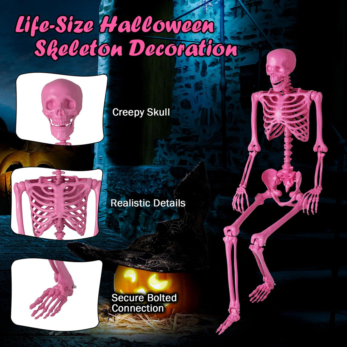 Life-Size Posable Pink Skeleton, 63 In