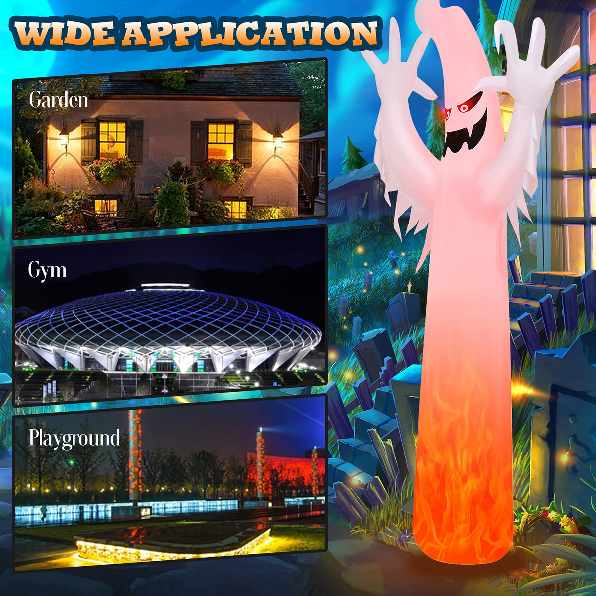 12 Ft Inflatable Ghost with Flame Light Effect