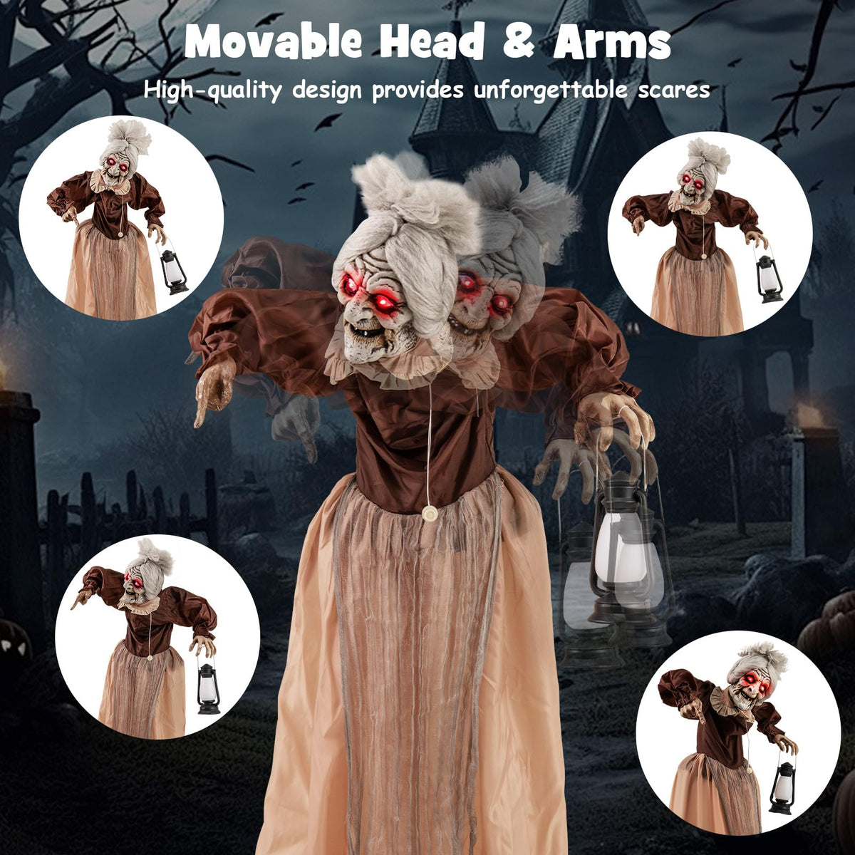 Talking Zombie Maid Animatronic with Lantern