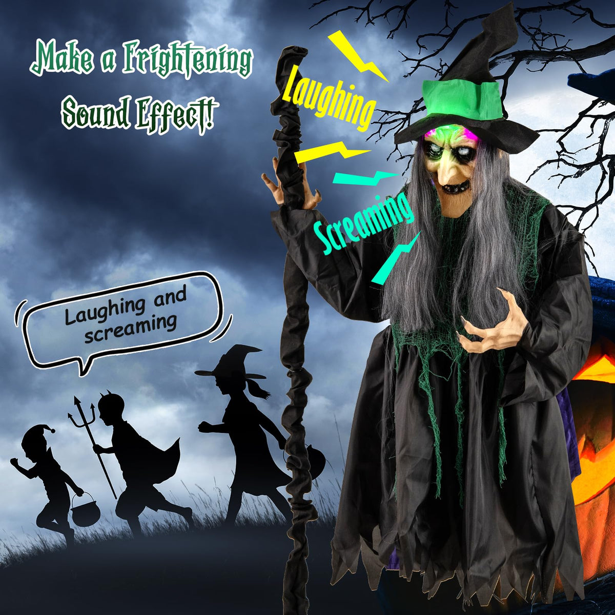 7 Ft Witch on Broom Animatronic Halloween Prop