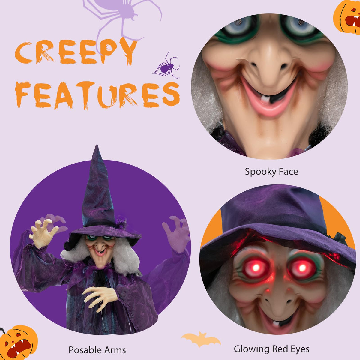 6 Ft Hanging Animatronic Witch with Sound