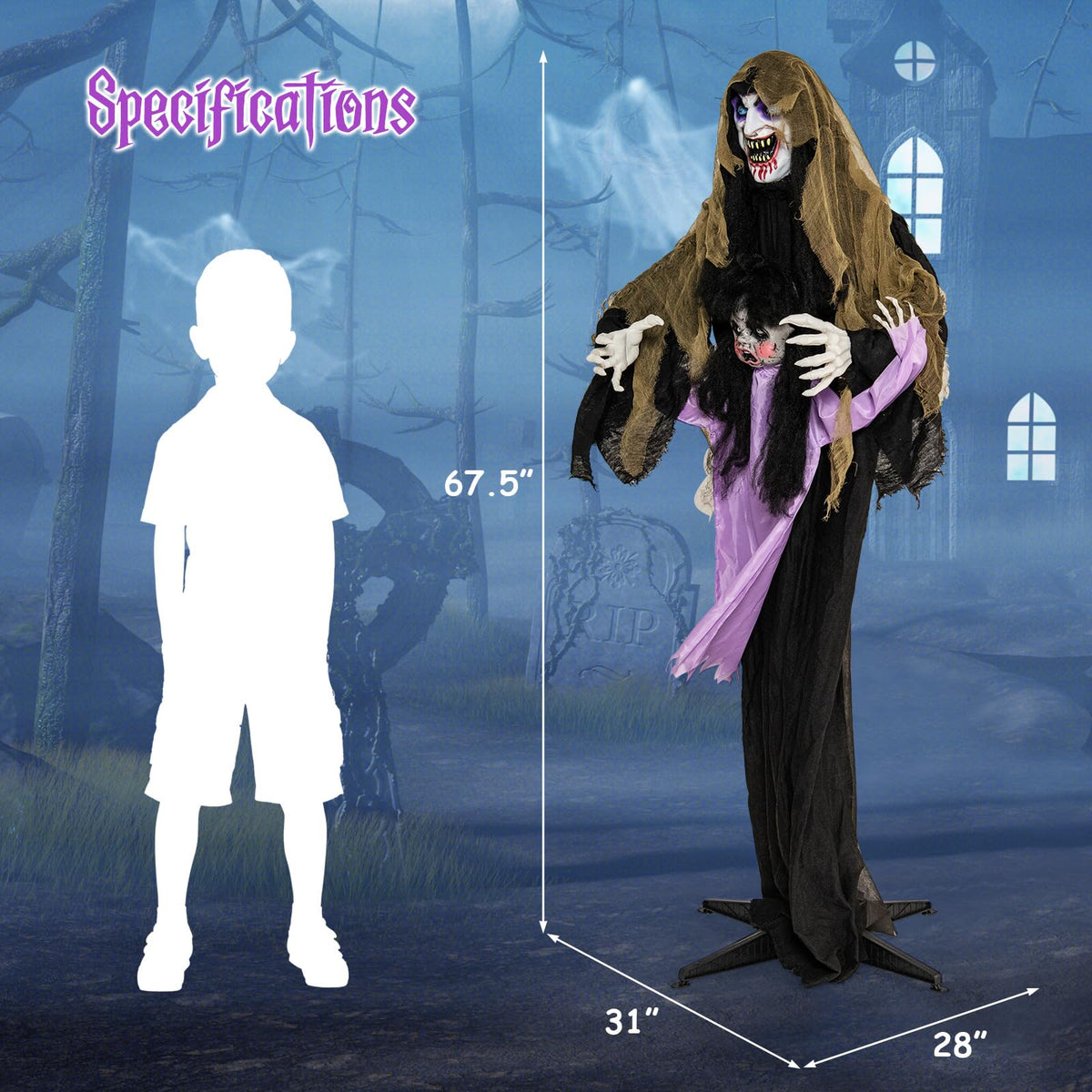 5.6 Ft Animated Vampire with Doll and LED Eyes
