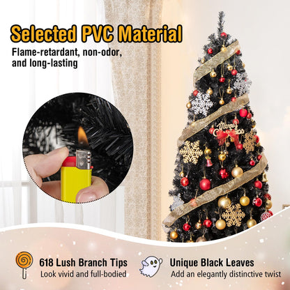 6 Ft Pre-Lit Black Pencil Tree, 280 LED Lights