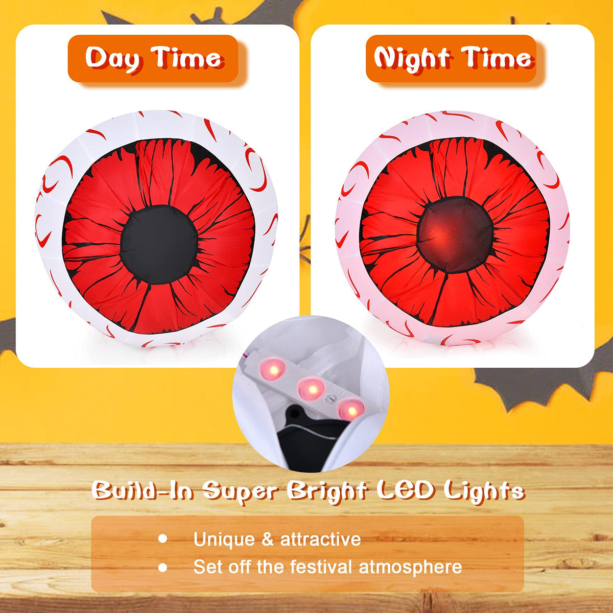 3 Ft Inflatable Light Up Eyeballs, 2 Pack