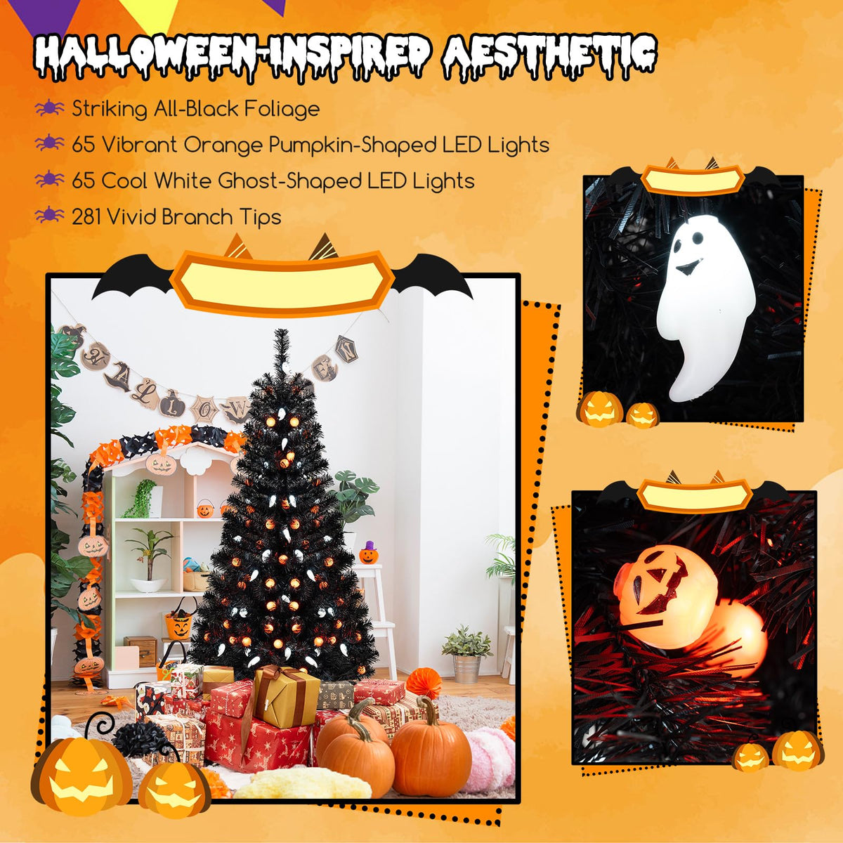 4.5 Ft Pre-Lit Black Halloween Tree with Music