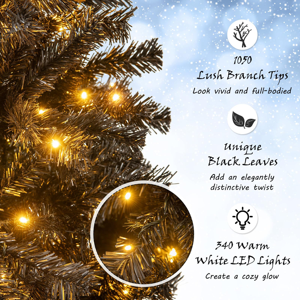 7 Ft Pre-Lit Black Halloween Tree, Bendable Top