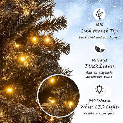 7 Ft Pre-Lit Black Halloween Tree, Bendable Top