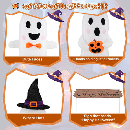 Lighted Halloween Ghost Set with Sign, 4 Pieces