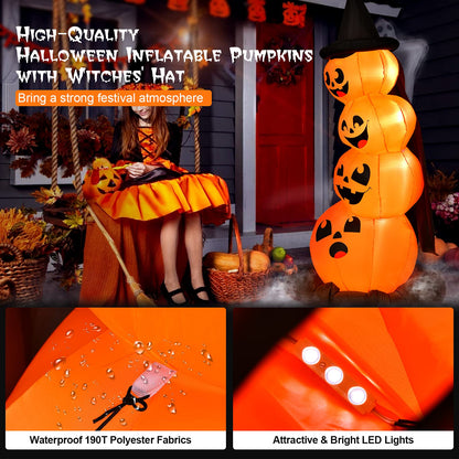 7 Ft Inflatable Stacked Pumpkins with Witch Hat