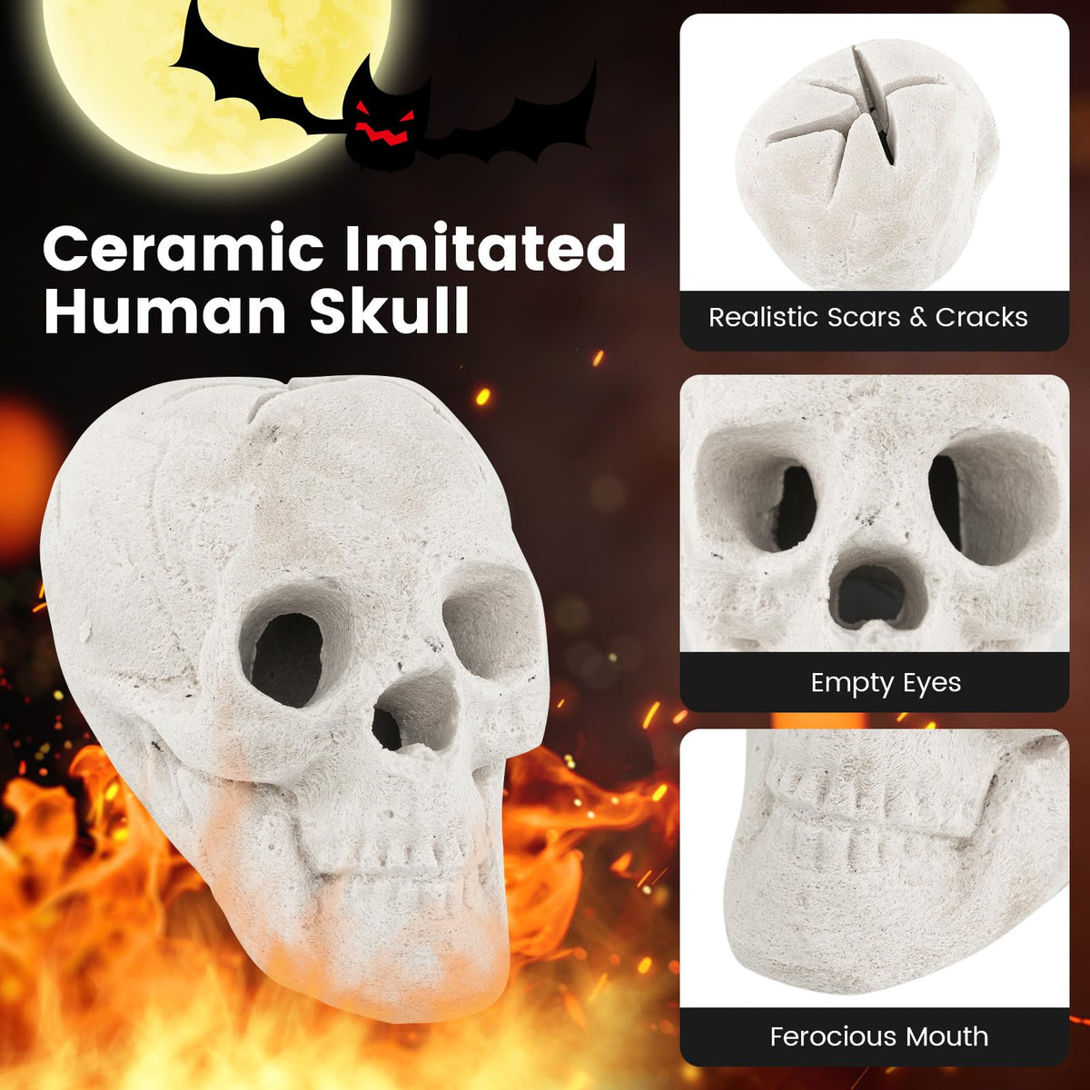 Ceramic Fire Pit Skull Halloween Decoration