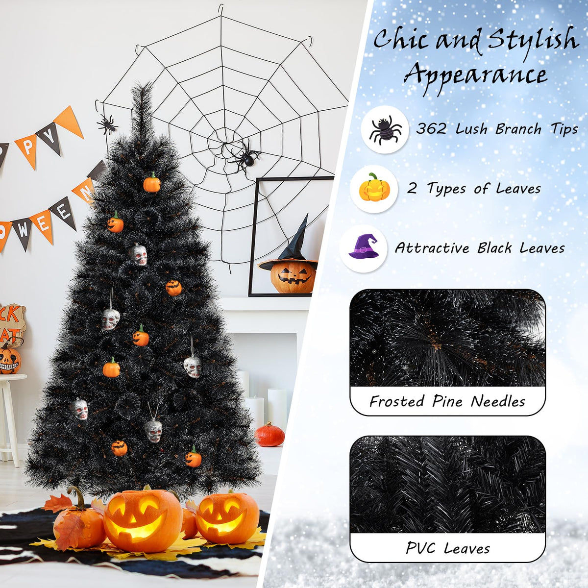 6, 7 or 8 Ft Pre-Lit Black Artificial Tree
