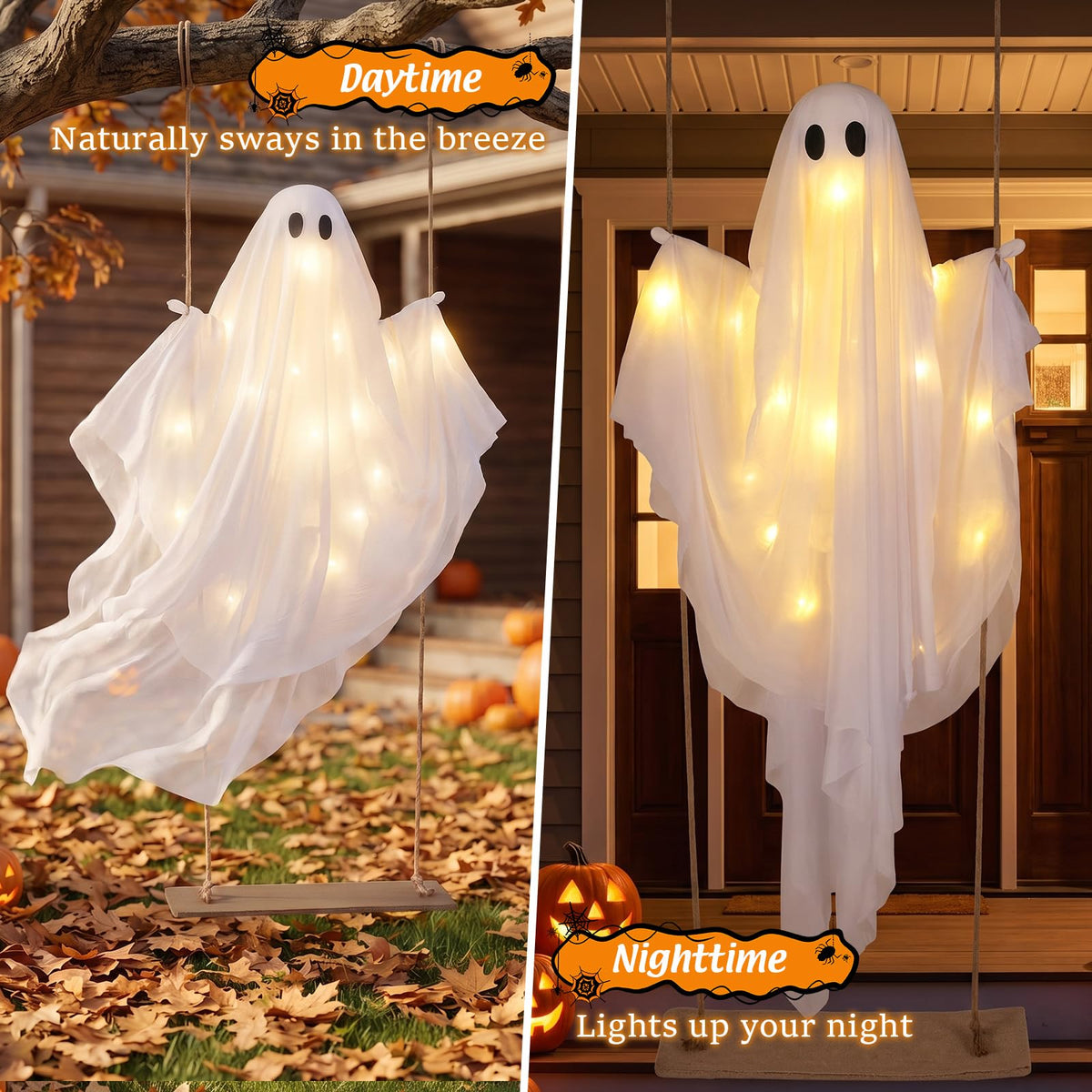 5 Ft Hanging Swing Ghost with LED Lights