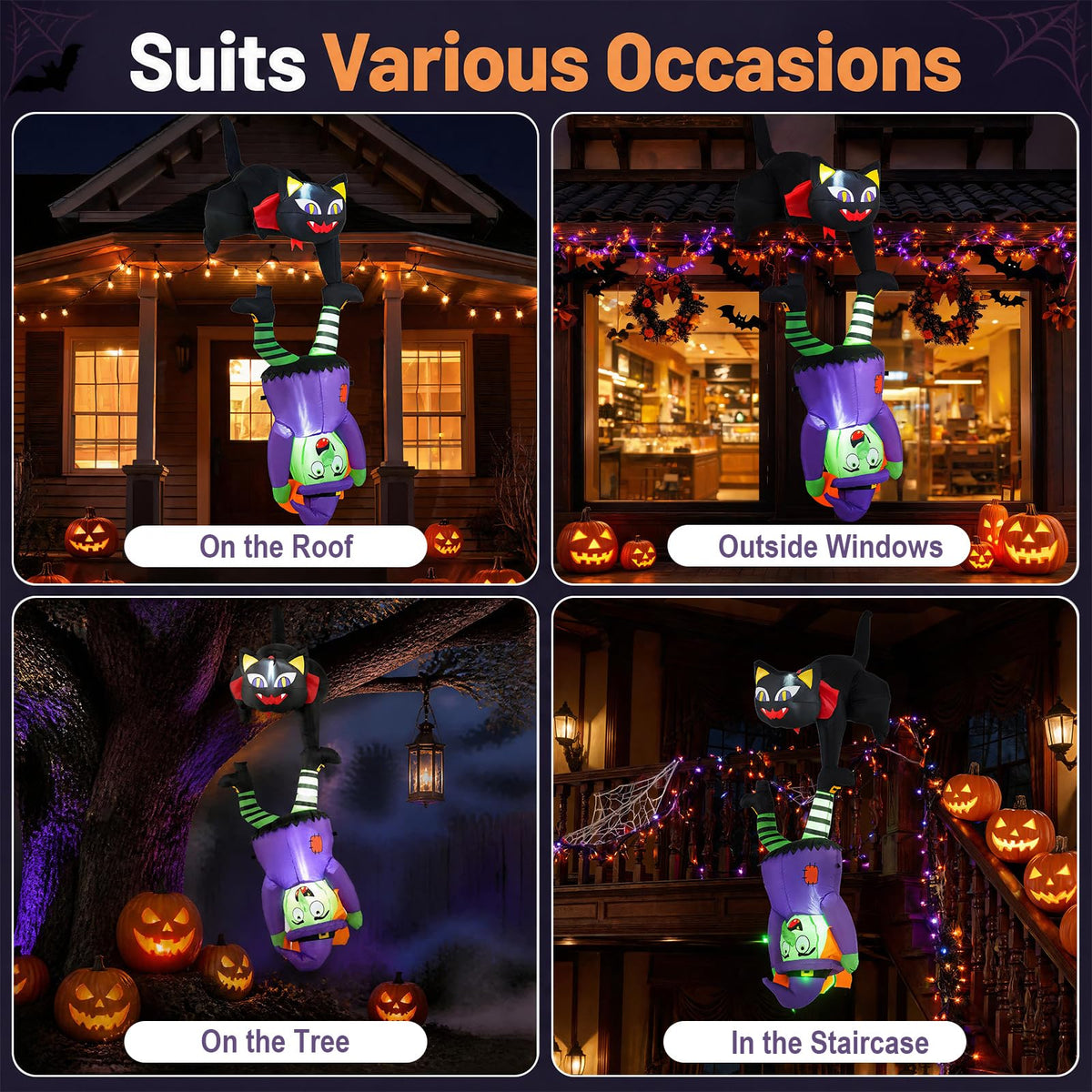 6.2 Ft Hanging Inflatable Witch and Black Cat