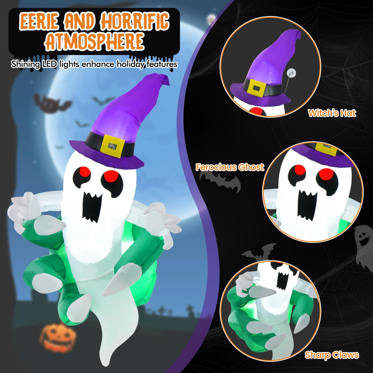 3.6 Ft Inflatable Window Ghost with LED Lights