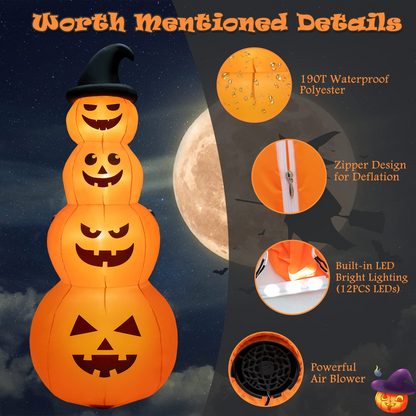8 Ft Inflatable Pumpkin Stack with Wizard Hat