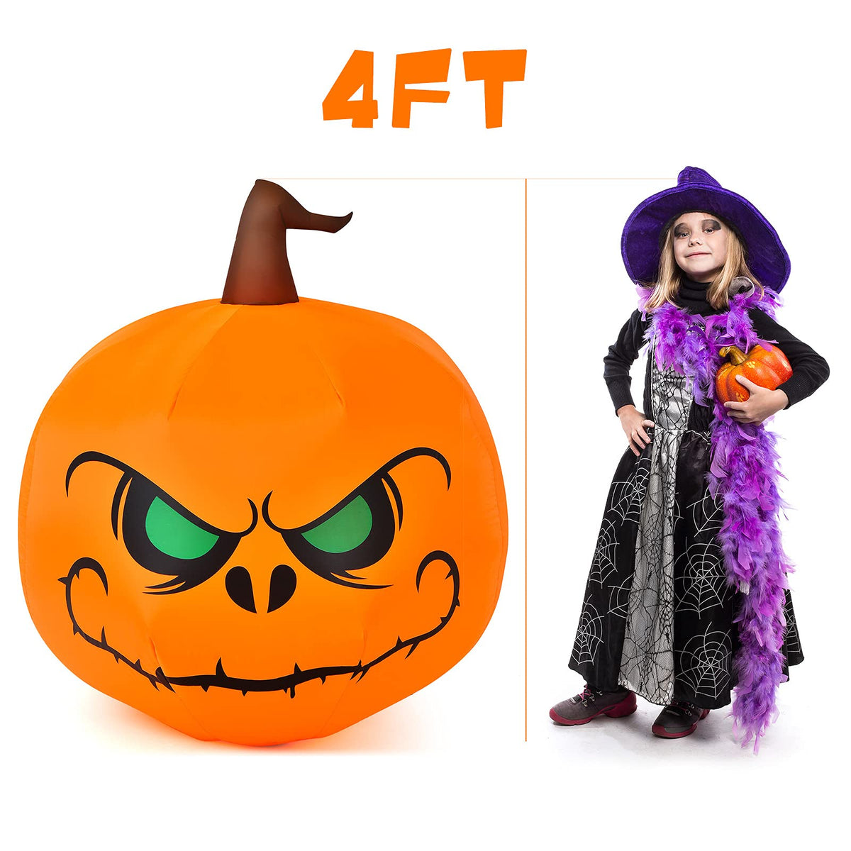 4 Ft Inflatable Light Up Pumpkin Yard Decoration