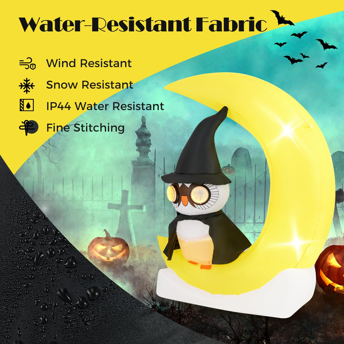 5.1 Ft Inflatable Owl on the Moon With Witch Hat