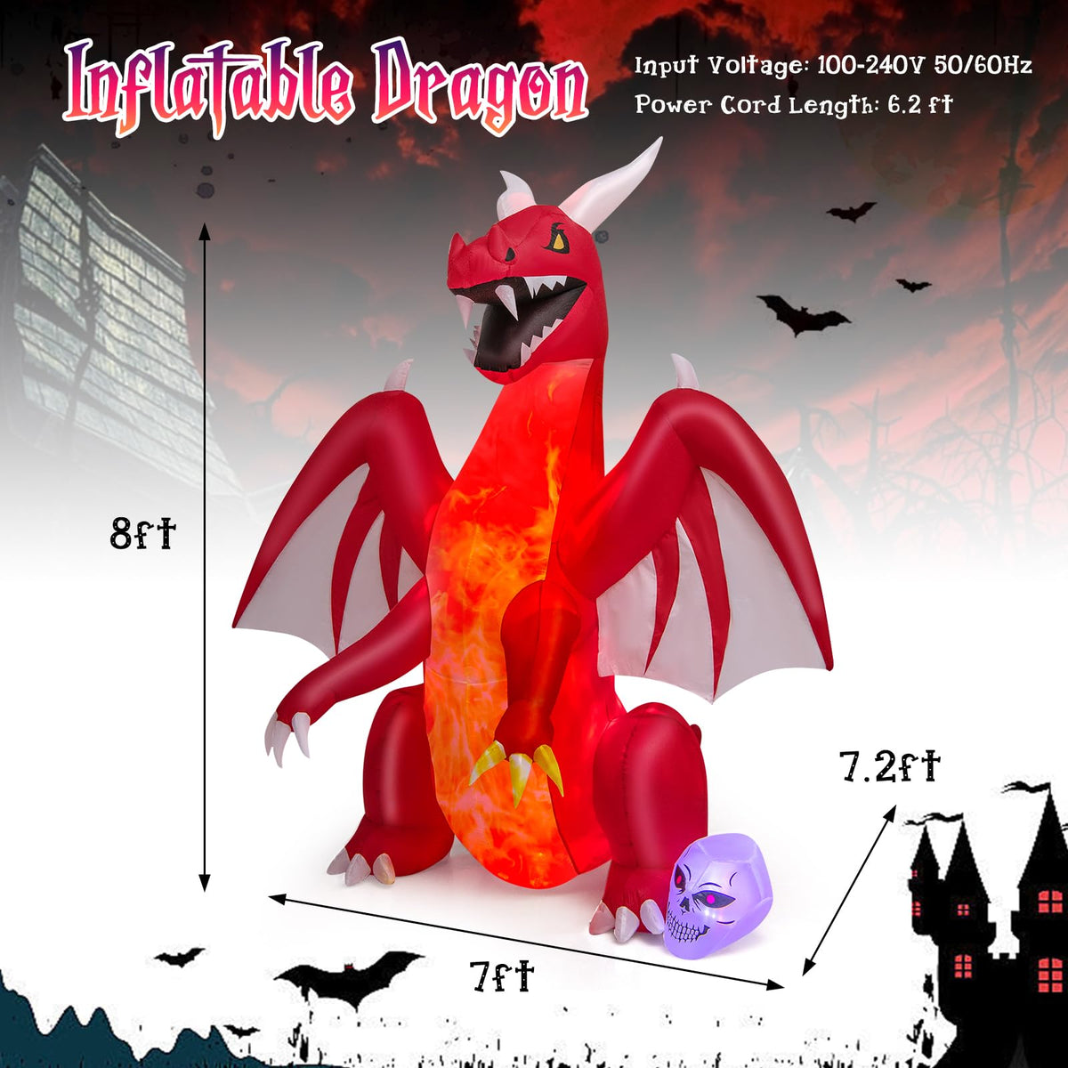 8 Ft Inflatable Fire Dragon Yard Decoration