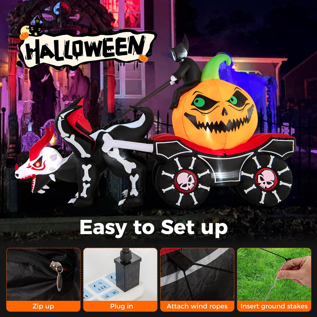 9 Ft Inflatable Reaper Pumpkin Carriage Decor