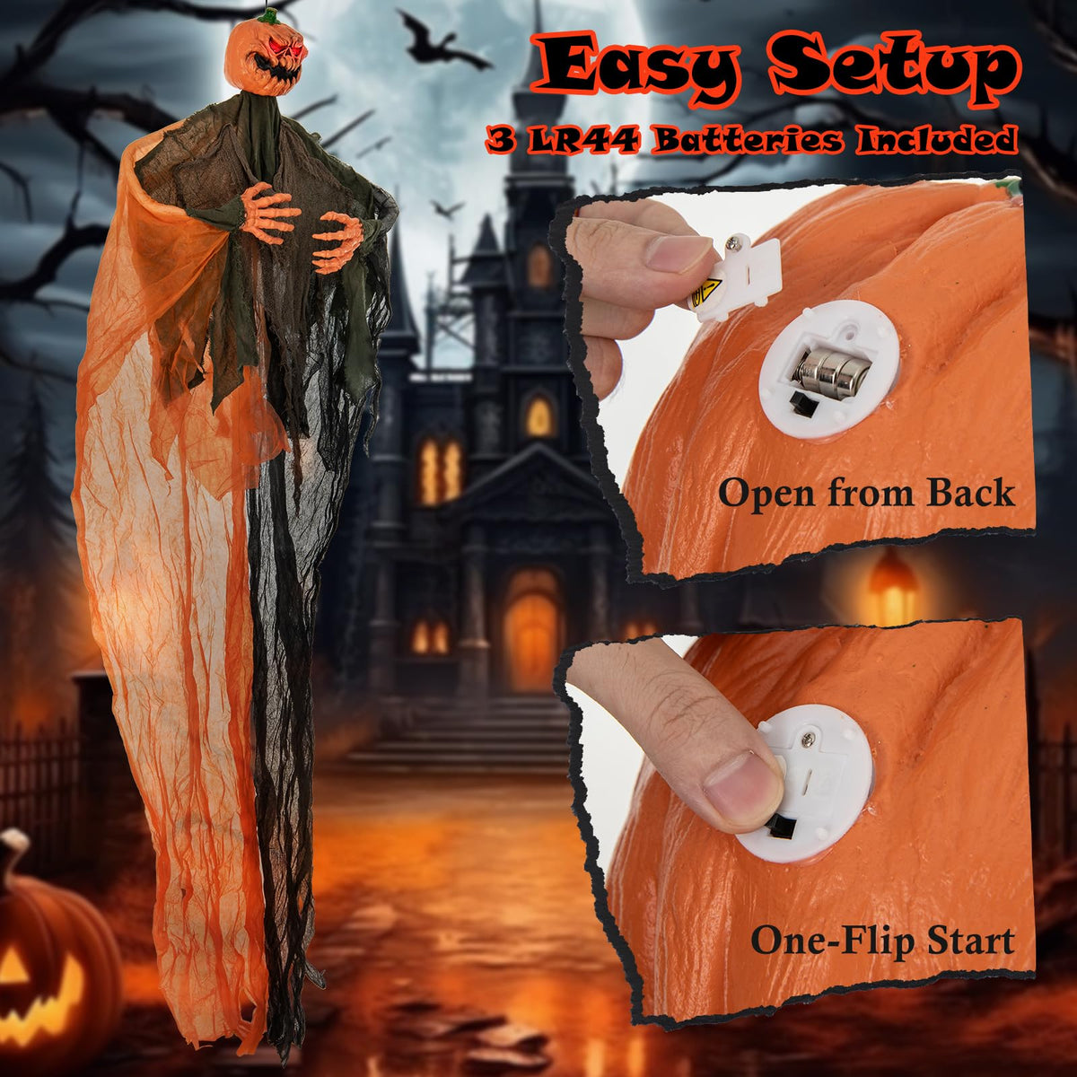 6 Ft Hanging Ghost Pumpkin Man with LED Eyes