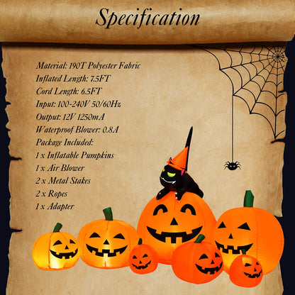 7.5 Ft Inflatable Pumpkin with Witch and Cat