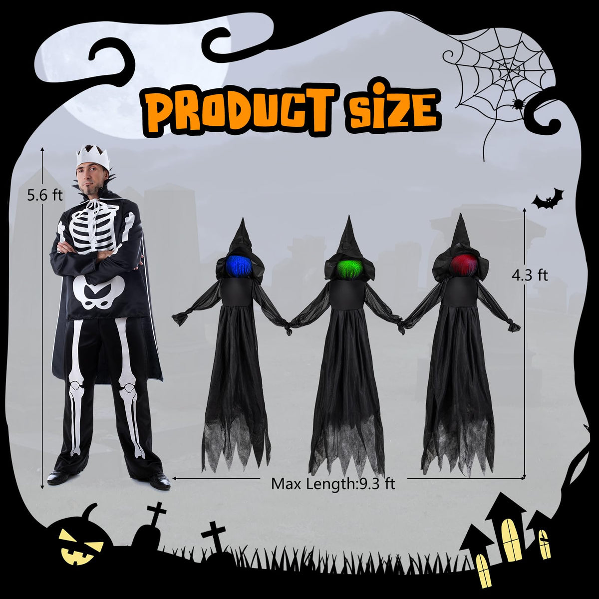 9.3 Ft Light Up Witch Yard Stakes, Set of 3