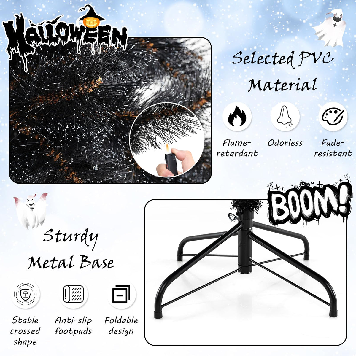 6, 7 or 8 Ft Pre-Lit Black Artificial Tree