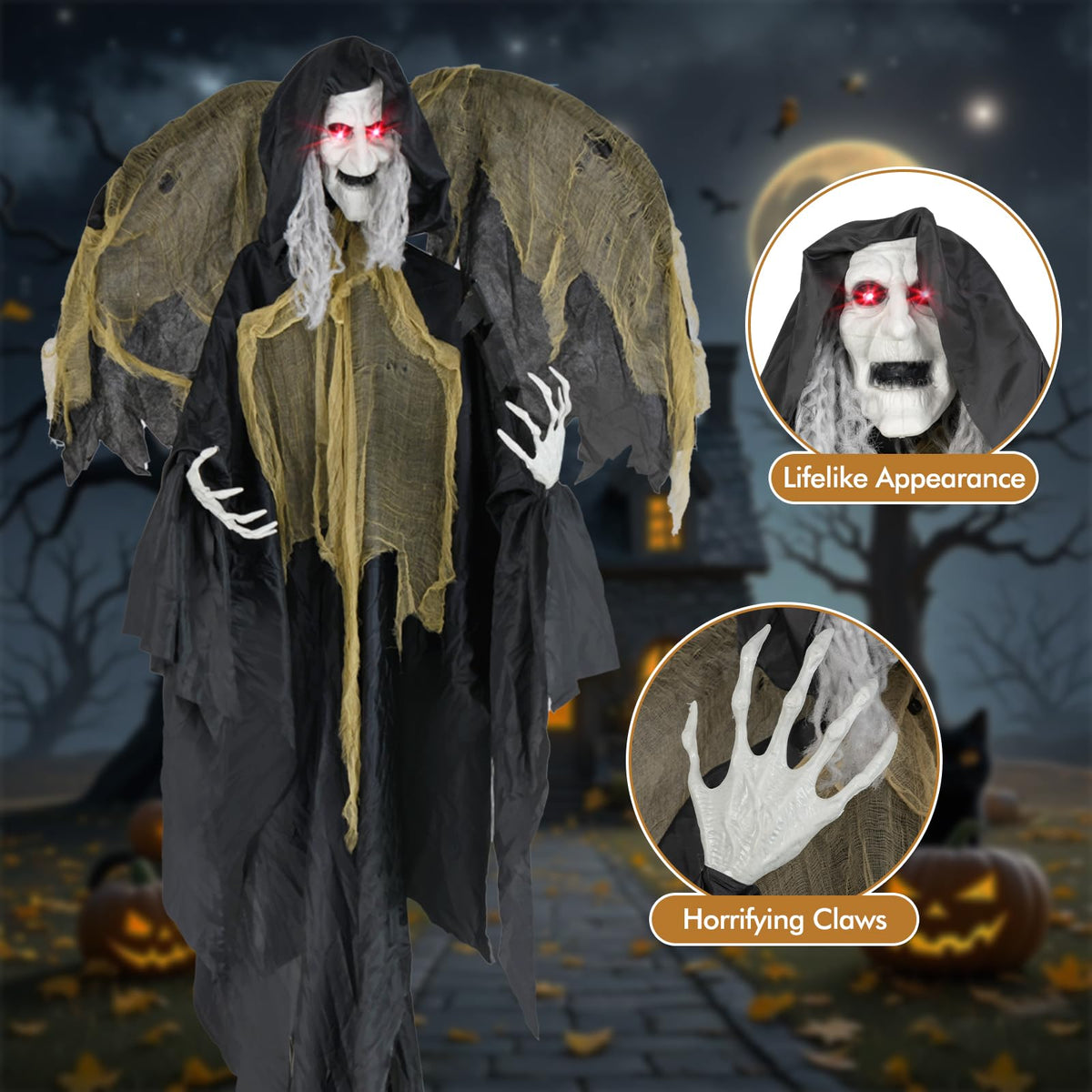 8.2 Ft Standing Witch Animatronic with Red Eyes