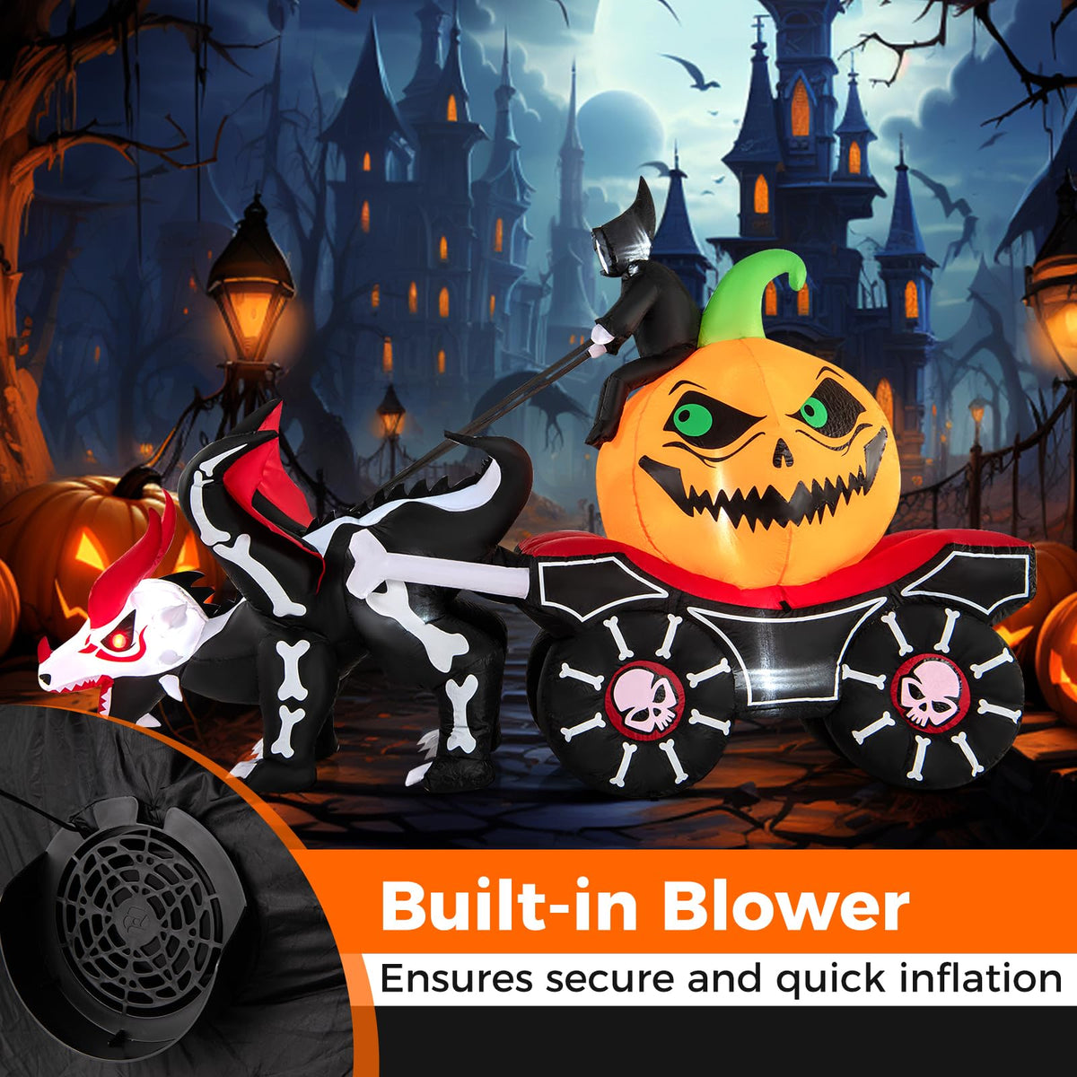 9 Ft Inflatable Reaper Pumpkin Carriage Decor