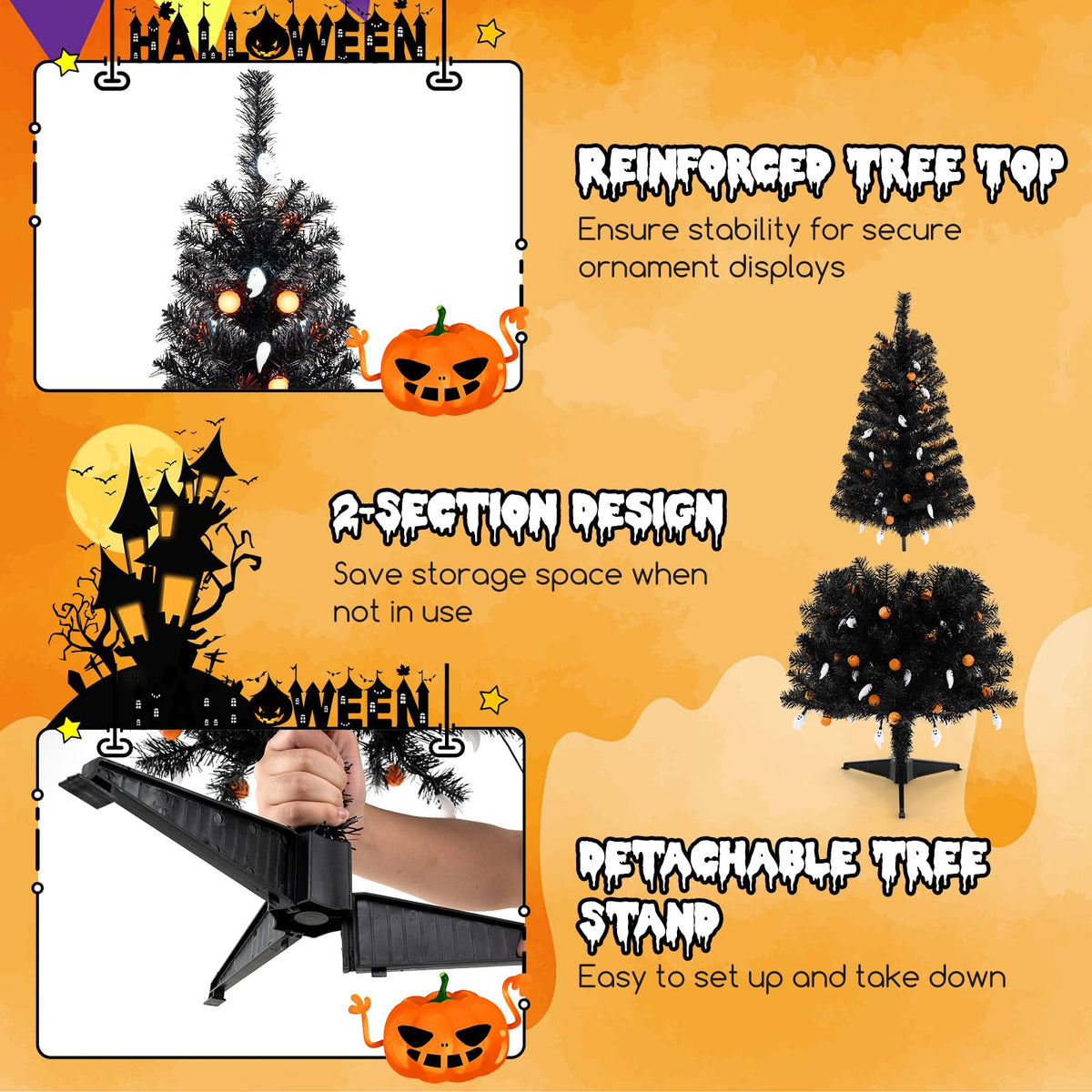 4.5 Ft Pre-Lit Black Halloween Tree with Music