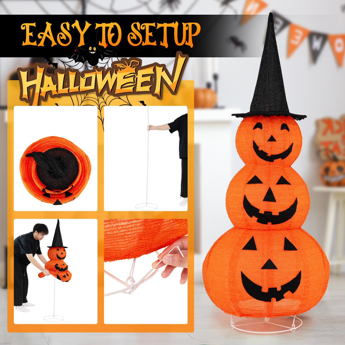 5 Ft Light Up Stacked Pumpkin Yard Decoration