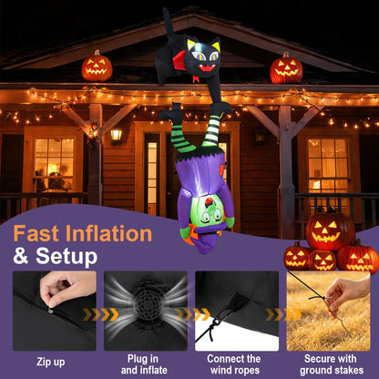 6.2 Ft Hanging Inflatable Witch and Black Cat
