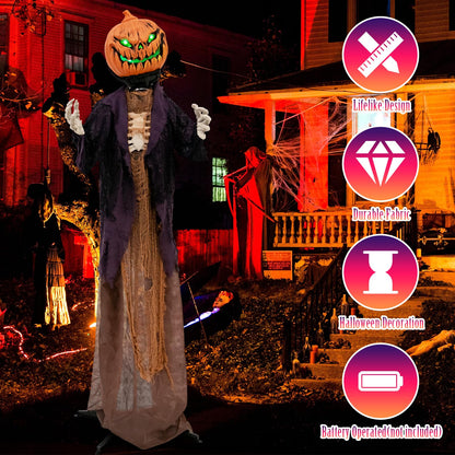 5.6 Ft Animated Pumpkin Scarecrow with Glowing Eyes