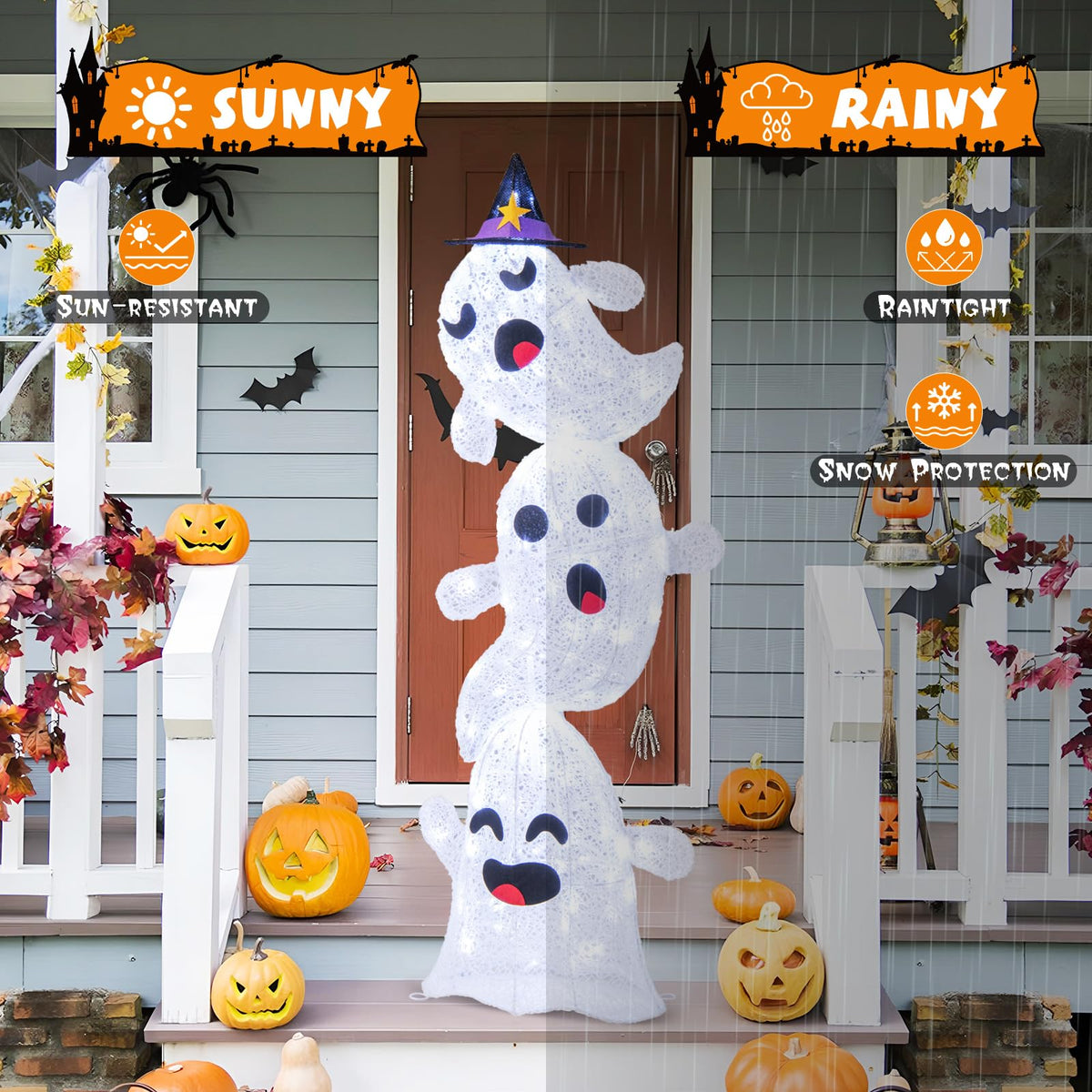 4 Ft Light Up Stacked Ghosts Yard Decoration