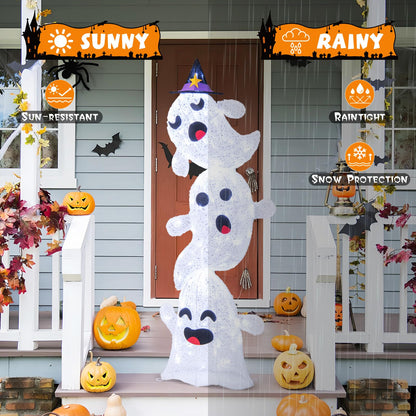 4 Ft Light Up Stacked Ghosts Yard Decoration