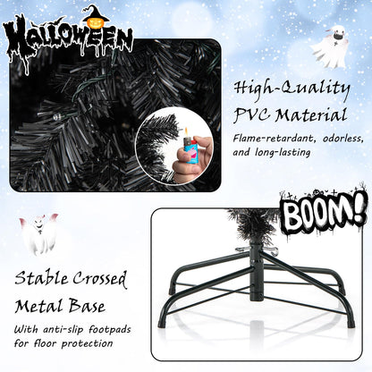 7 Ft Pre-Lit Black Halloween Tree, Bendable Top