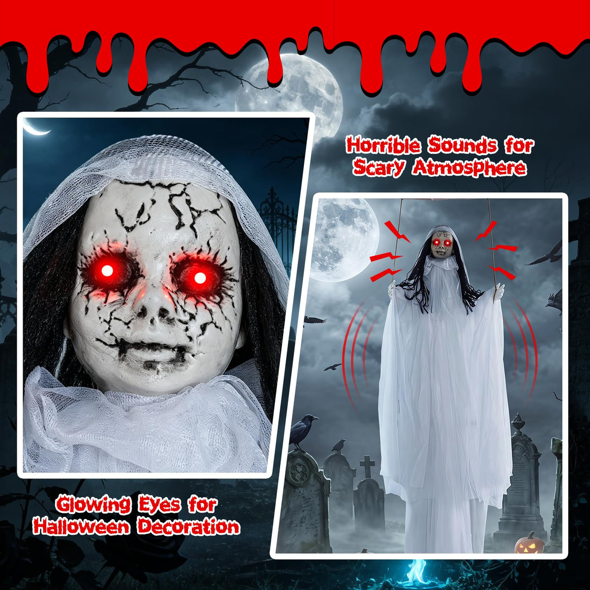 6.4 Ft Animated Hanging Swinging Creepy Doll