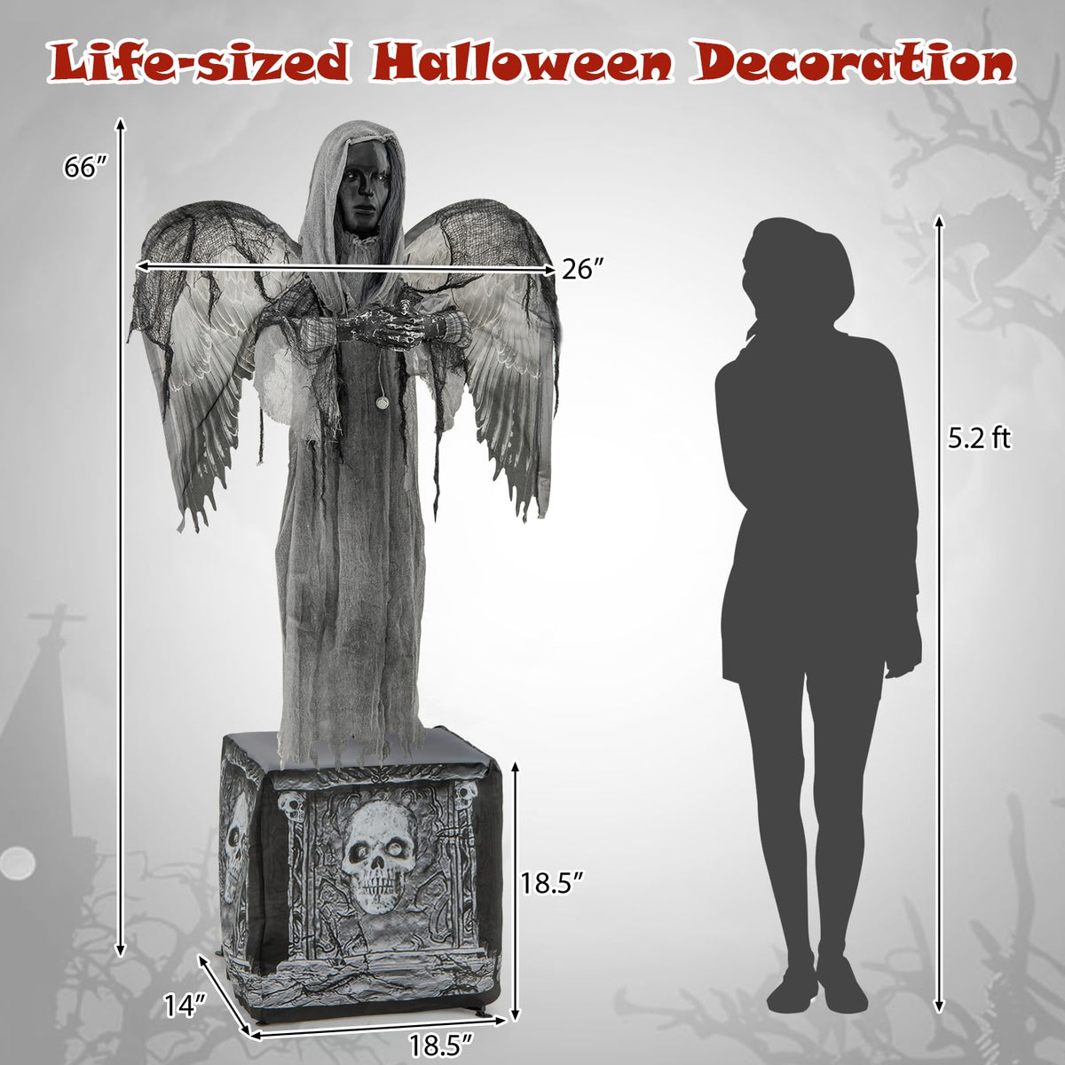 5.5 Ft Animated Praying Angel with Light-Up Eyes