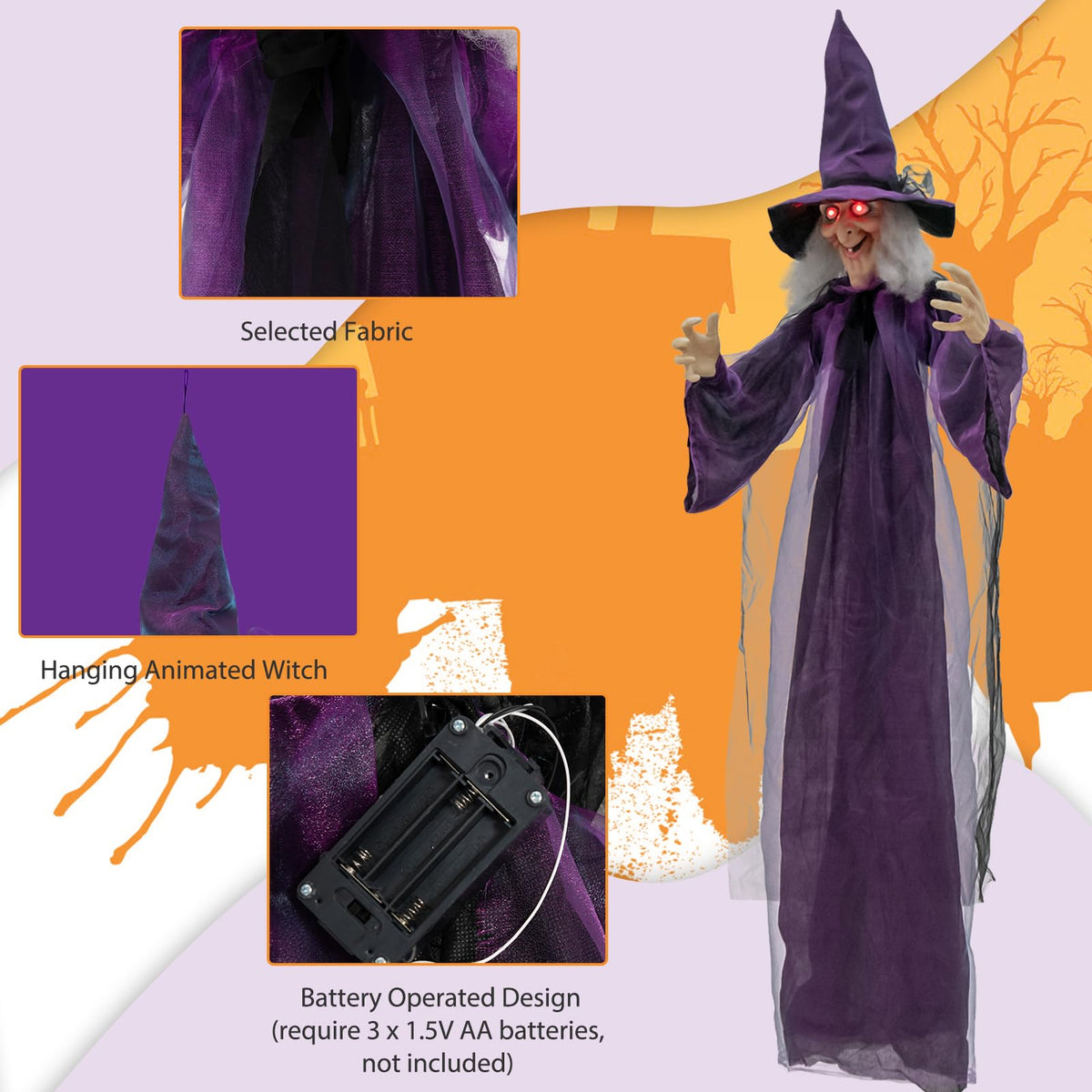 6 Ft Hanging Animatronic Witch with Sound