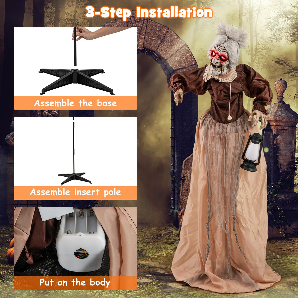 Talking Zombie Maid Animatronic with Lantern