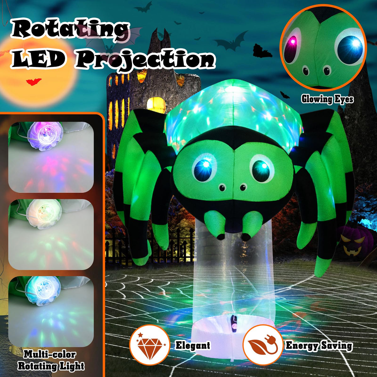 6 Ft Inflatable Spider with Rotating Light Column